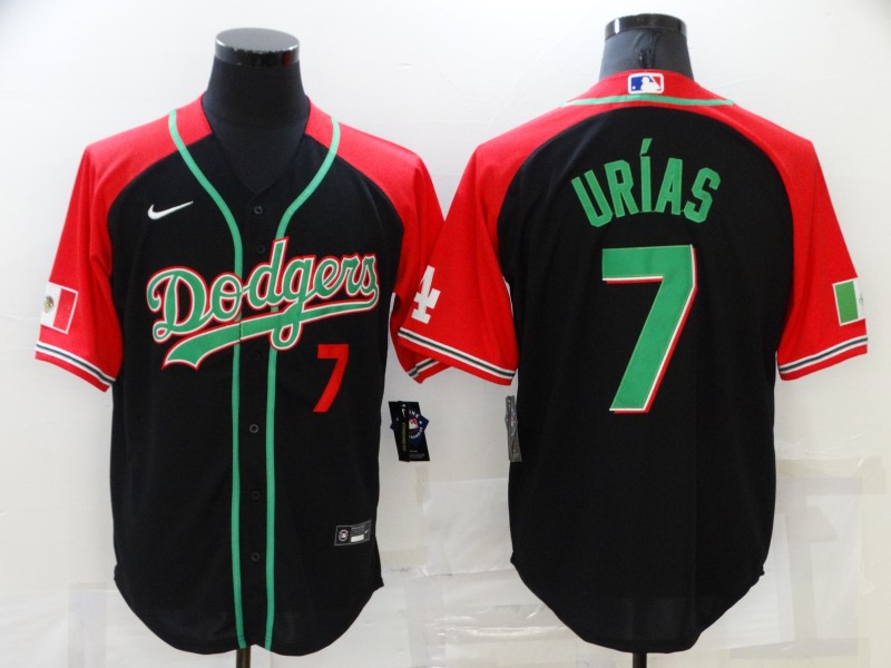 Men Los Angeles Dodgers #7 Urias black red Game Nike 2021 MLB Jersey